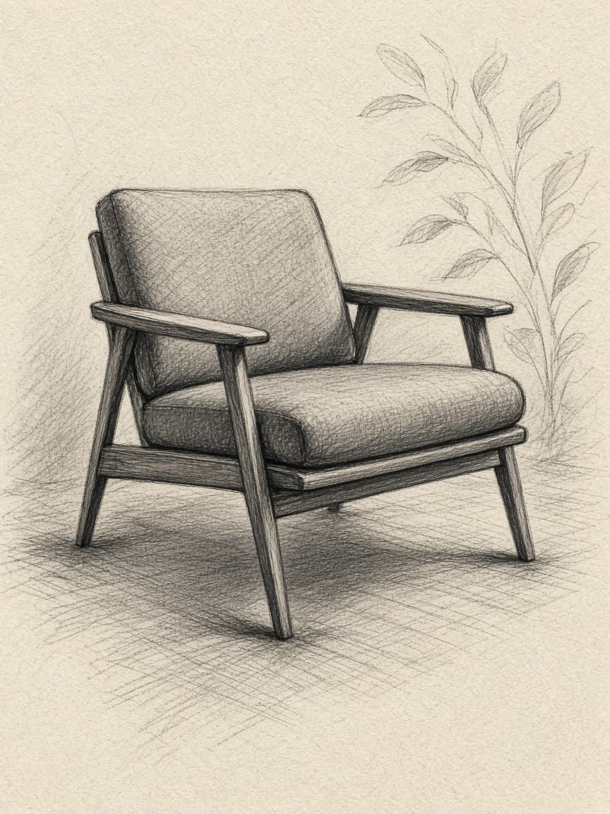 Charcoal sketch of an armchair, 1956