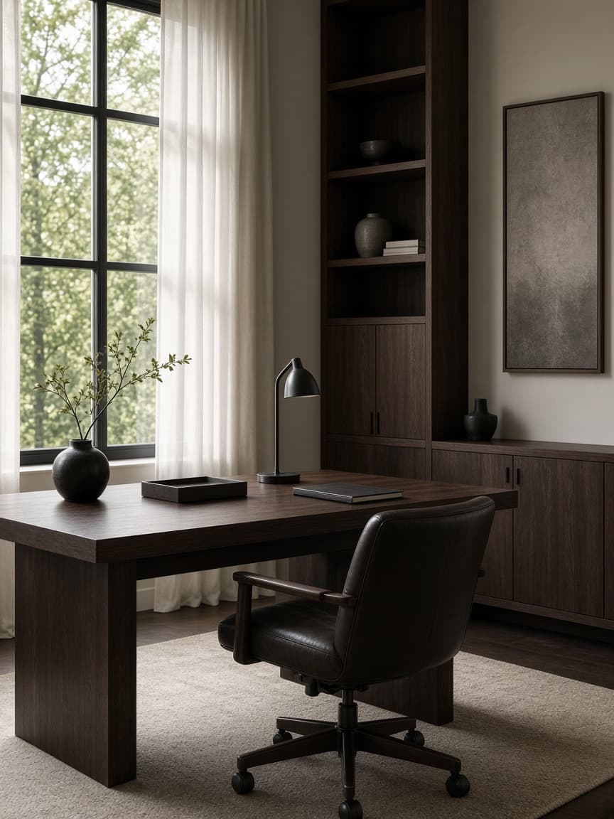 Workspace with wood desk and chair