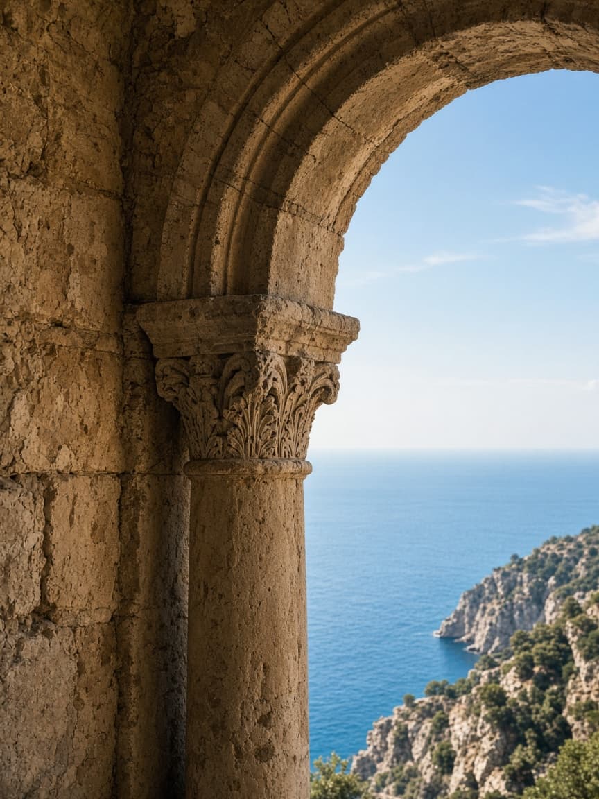 Ancient stone arch in warm light