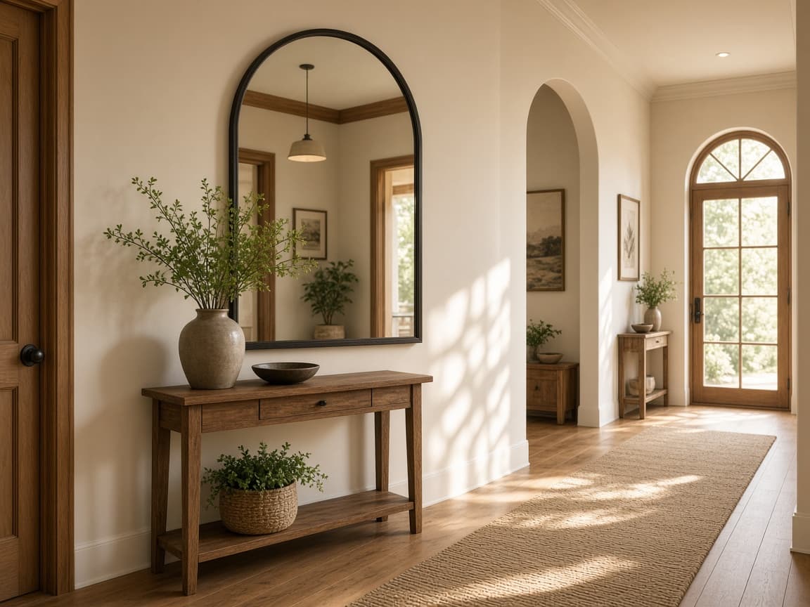 Hallway with arched mirror