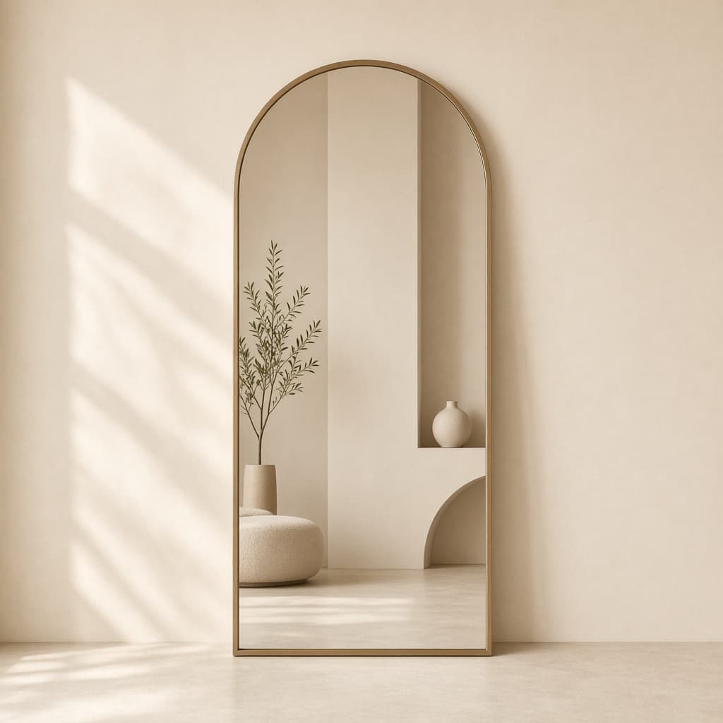 Arched mirror in a sunlit room
