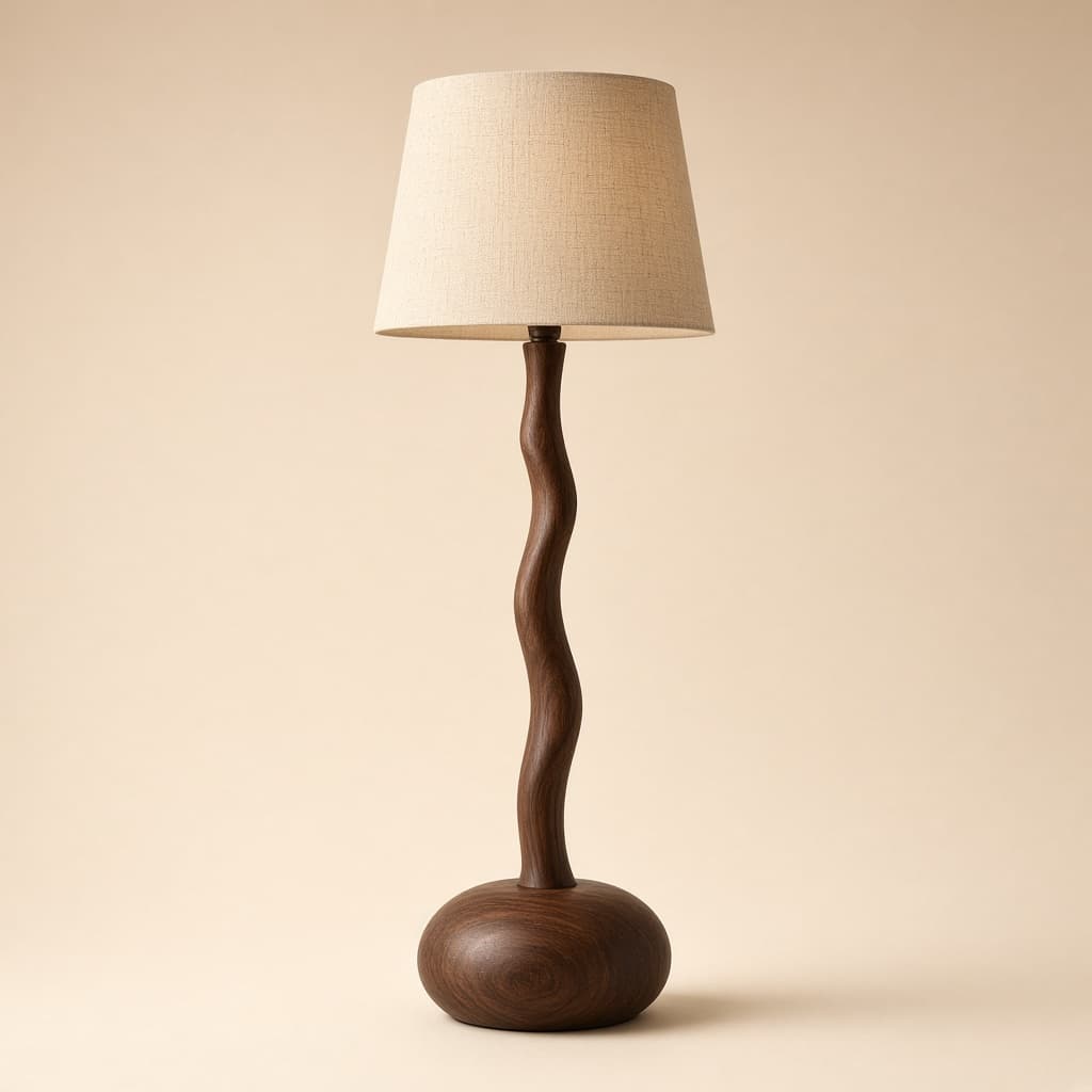 Sculptural floor lamp with linen shade